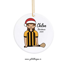 Load image into Gallery viewer, Camogie Player Decoration with Santa Hat / Vertical Stripe Jersey
