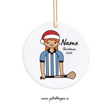 Load image into Gallery viewer, Camogie Player Decoration with Santa Hat / Vertical Stripe Jersey
