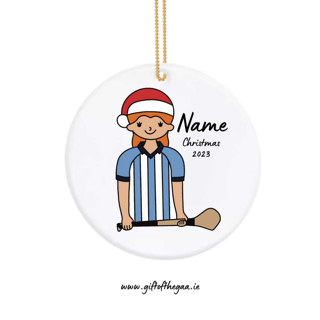 Camogie Player Decoration with Santa Hat / Vertical Stripe Jersey