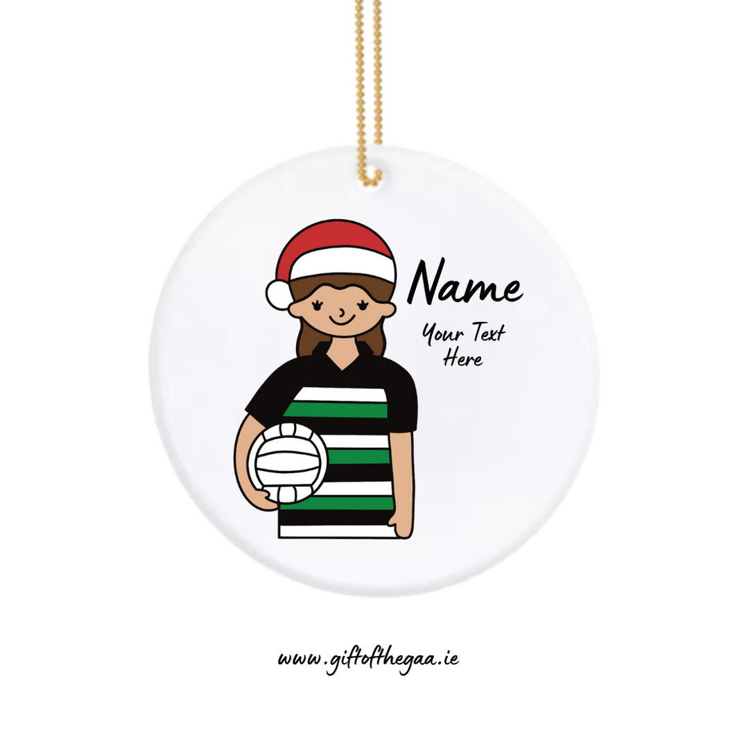 Ladies Footballer with Santa Hat / Horizontal Stripe